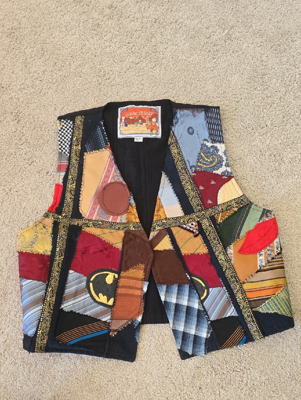 Patchwork Graphic Vest with Bat Emblem